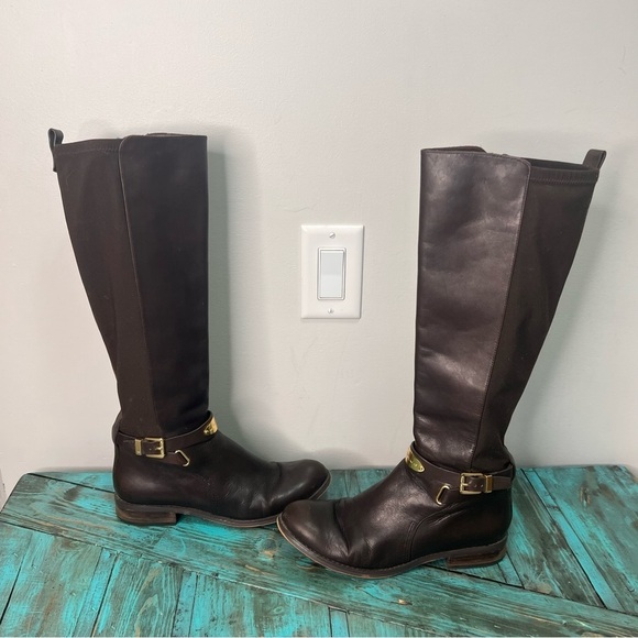 Michael Kors Arley Leather Riding Boots Dark Chocolate Size 7.5 - Picture 2 of 16